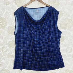 Lane Bryant Womens Plus Size Blue Plaid Sleeveless Top 26/28 Polyester Spandex
